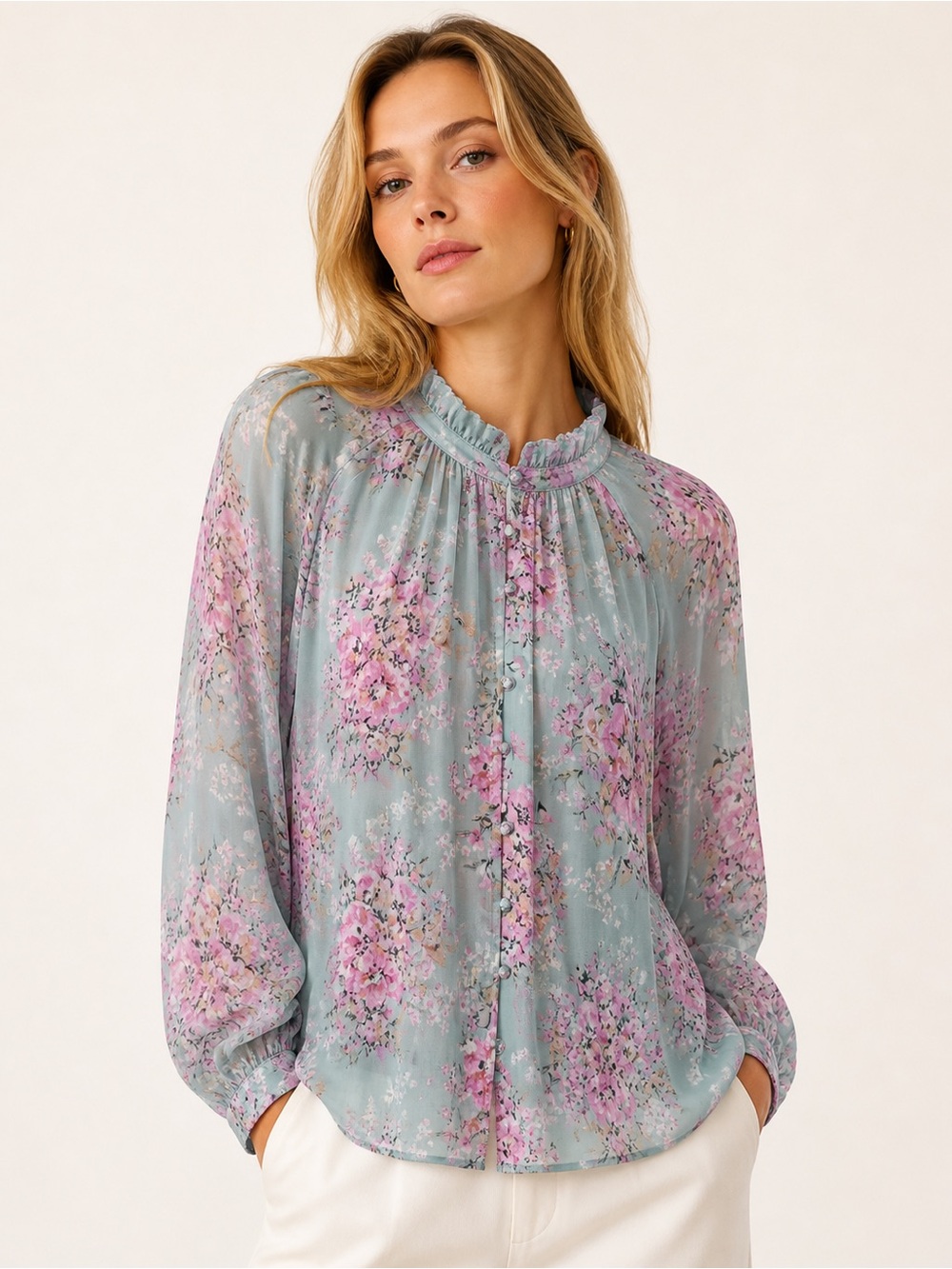 LoveShackFancy Valeria Blouse Neon Bubbles Floral Large